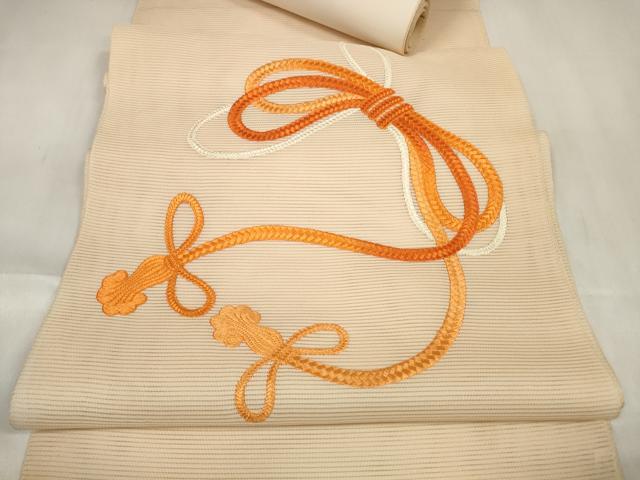 平和屋着物＊夏物 名古屋帯 帯反物 絽綴れ 総刺繍 結び紐文 逸品 未使用 DABA7236zzz