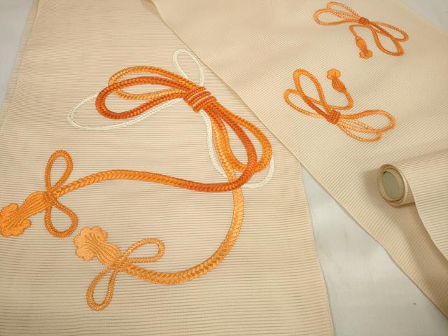 平和屋着物＊夏物 名古屋帯 帯反物 絽綴れ 総刺繍 結び紐文 逸品 未使用 DABA7236zzz