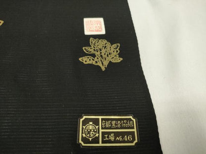 平和屋着物＊夏物 黒紋付 黒反物 黒生地 着尺 絽 五泉 泥染 甲州黒 逸品 未使用 DABA7247zzz