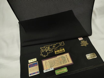 平和屋着物＊夏物 黒紋付 黒反物 黒生地 着尺 絽 五泉 泥染 甲州黒 逸品 未使用 DABA7247zzz