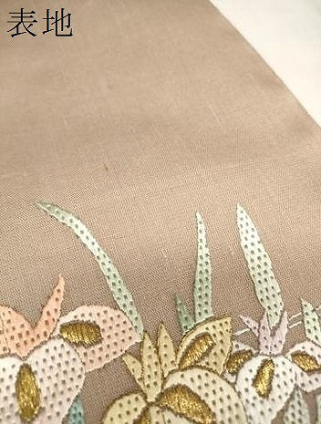 平和屋着物＊夏物 袋帯 帯反物 絽刺し 区限刺繍 菖蒲 アヤメ 金糸 裏地付き 逸品 未使用 DABA7325zzz