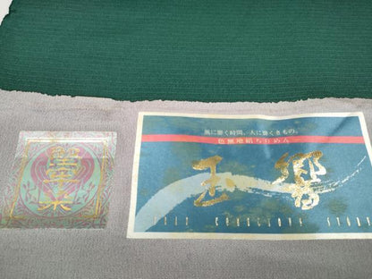 平和屋着物＊夏物 色無地 反物 着尺 絽縮緬 堅牢染 玉響 萌葱色 逸品 未使用 DABA7348zzz