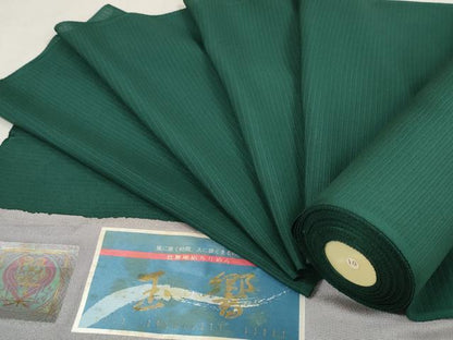 平和屋着物＊夏物 色無地 反物 着尺 絽縮緬 堅牢染 玉響 萌葱色 逸品 未使用 DABA7348zzz