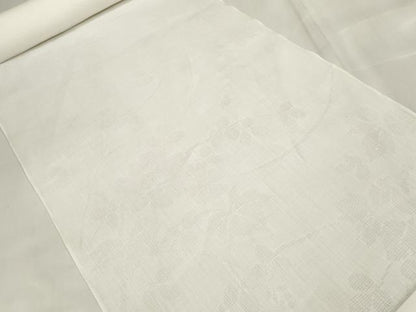 平和屋着物＊夏物 小千谷ちぢみ 長襦袢 反物 着尺 本麻紋紗 草花紋紗 生成り色 証紙付き 小千谷織物 逸品 未使用 DABA7367zzz