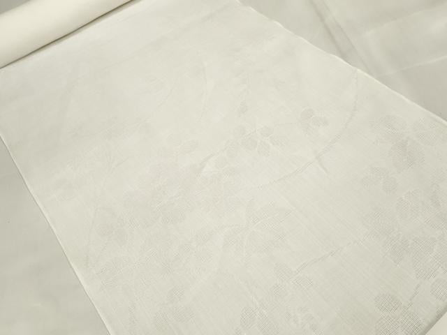 平和屋着物＊夏物 小千谷ちぢみ 長襦袢 反物 着尺 本麻紋紗 草花紋紗 生成り色 証紙付き 小千谷織物 逸品 未使用 DABA7367zzz