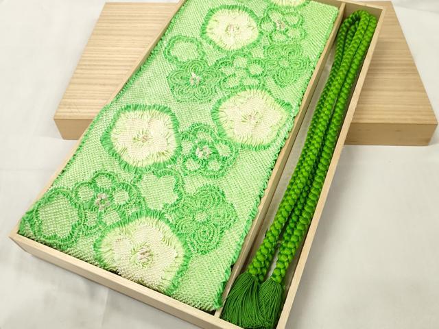 平和屋着物●和装小物　帯締め・帯揚げセット　振袖用　総絞り　花並べ　金糸　逸品　DABA7403zzz