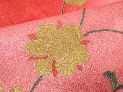 平和屋着物●和装小物　帯締め・帯揚げセット　更紗花唐草文　手組紐　金糸　逸品　DABA7406zzz