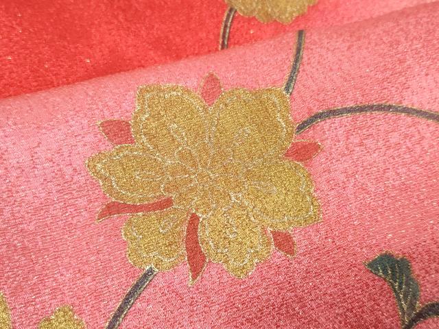 平和屋着物●和装小物　帯締め・帯揚げセット　更紗花唐草文　手組紐　金糸　逸品　DABA7406zzz