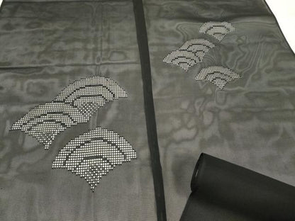 平和屋着物＊夏物 羽織・コート 反物 羽尺 スリーシーズン 春夏秋 青海波紋紗 黒地 逸品 未使用 DABA7418zzz