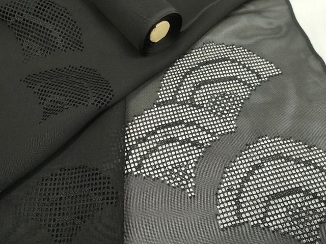 平和屋着物＊夏物 羽織・コート 反物 羽尺 スリーシーズン 春夏秋 青海波紋紗 黒地 逸品 未使用 DABA7418zzz