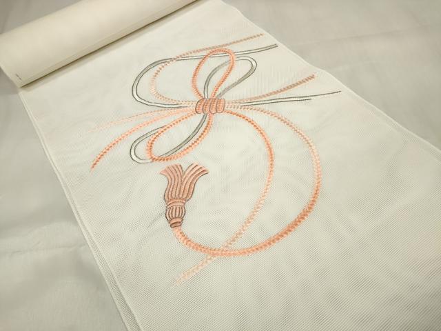 平和屋着物＊夏物　名古屋帯　帯反物　総刺繍　結び紐　銀糸　未使用　DABA7456zzz
