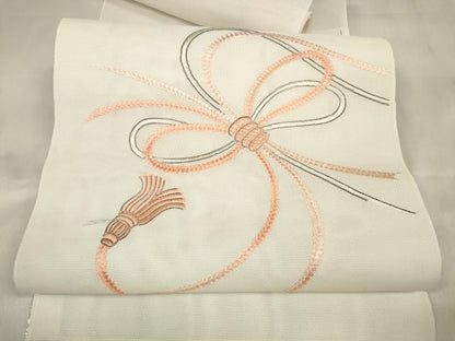 平和屋着物＊夏物　名古屋帯　帯反物　総刺繍　結び紐　銀糸　未使用　DABA7456zzz