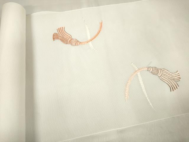 平和屋着物＊夏物　名古屋帯　帯反物　総刺繍　結び紐　銀糸　未使用　DABA7456zzz