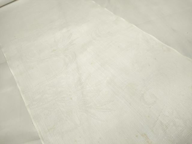 平和屋着物＊夏物 長襦袢 反物 着尺 本麻紋紗 流水草葉紋紗 生成り色 小千谷織物謹製 証紙付き 麻 逸品 未使用 DABA7460zzz