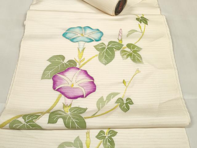 平和屋着物＊夏物　名古屋帯　帯反物　絽塩瀬　刺繍　朝顔　アサガオ　金彩　逸品　未使用　DABA7461zzz