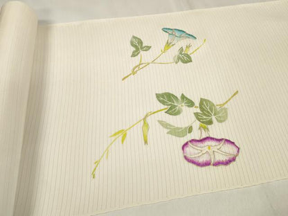 平和屋着物＊夏物　名古屋帯　帯反物　絽塩瀬　刺繍　朝顔　アサガオ　金彩　逸品　未使用　DABA7461zzz
