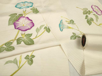 平和屋着物＊夏物　名古屋帯　帯反物　絽塩瀬　刺繍　朝顔　アサガオ　金彩　逸品　未使用　DABA7461zzz