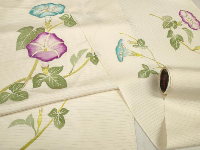 平和屋着物＊夏物　名古屋帯　帯反物　絽塩瀬　刺繍　朝顔　アサガオ　金彩　逸品　未使用　DABA7461zzz