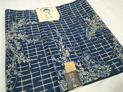 平和屋着物＊夏物 竺仙 浴衣 反物 着尺 格子草花文 証紙付き 綿 逸品 未使用 DABA7462zzz
