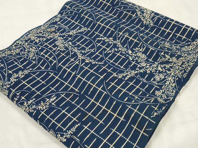 平和屋着物＊夏物 竺仙 浴衣 反物 着尺 格子草花文 証紙付き 綿 逸品 未使用 DABA7462zzz