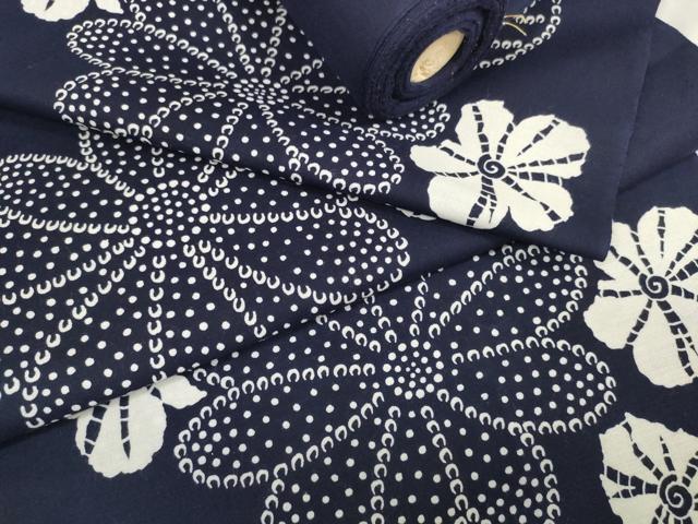 平和屋着物＊夏物 浴衣 反物 着尺 花重ね 紺地 綿 逸品 未使用 DABA7482zzz