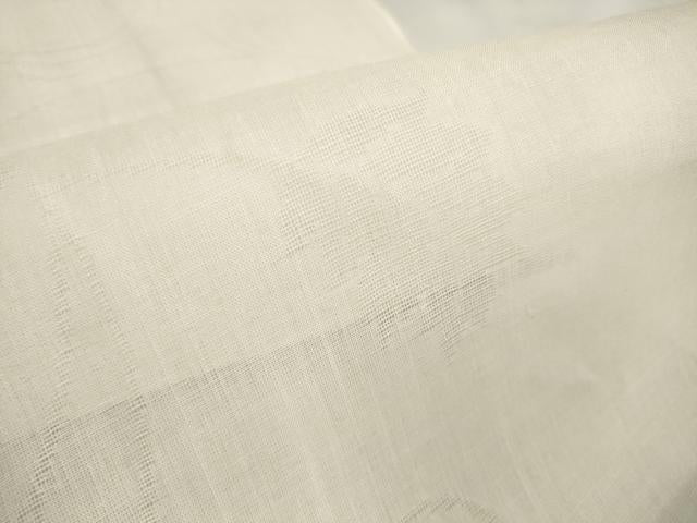 平和屋着物＊夏物　長襦袢　反物　着尺　小千谷紋紗　葡萄唐草紋紗　生成り色　証紙付き　麻　逸品　未使用　DABA7496zzz