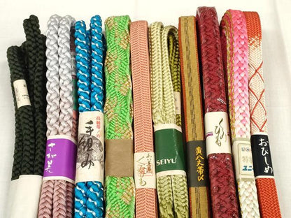 平和屋着物●和装小物 帯締め10本セット 黄八丈 組紐 笹浪組 金糸 さが美扱い 逸品 未使用 DABA7522zzz