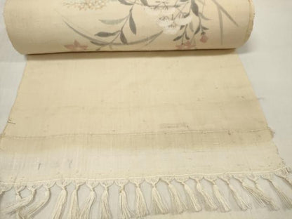 平和屋着物●染織の名門 しょうざん 生紬 付下げ 反物 着尺 手描き 草花文 逸品 未使用 DABA7622zzz