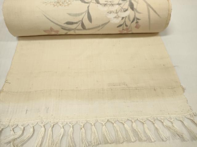 平和屋着物●染織の名門 しょうざん 生紬 付下げ 反物 着尺 手描き 草花文 逸品 未使用 DABA7622zzz