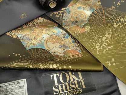 平和屋着物●TOKI志すい キモノモードオリジナルブランド 付下げ 反物 着尺 立波扇面花文 金彩 逸品 未使用 DABA7623zzz