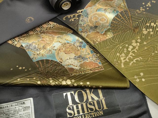 平和屋着物●TOKI志すい キモノモードオリジナルブランド 付下げ 反物 着尺 立波扇面花文 金彩 逸品 未使用 DABA7623zzz