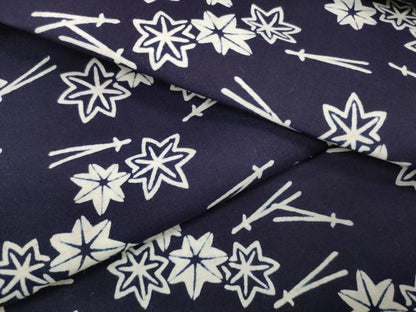 平和屋着物＊夏物 浴衣 反物 着尺 手芸染 松葉楓文 紺地 コーマ糸使用 綿 逸品 未使用 DABA7654zzz