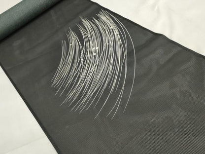 平和屋着物＊夏物 付下げ 反物 着尺 絽 両面染 露草文 黒地 洗える着物 未使用 DABA7658zzz