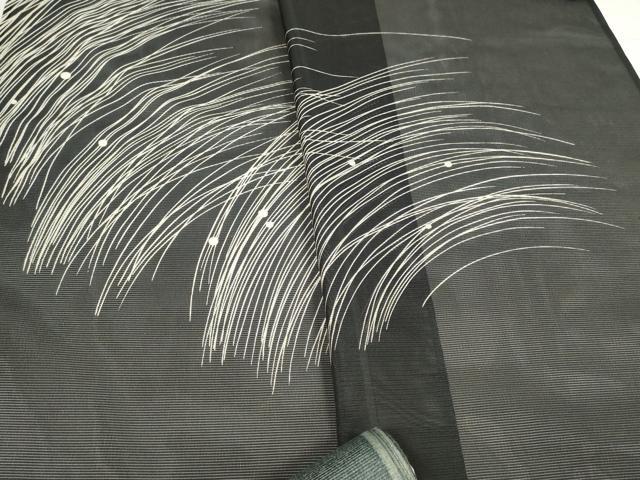 平和屋着物＊夏物 付下げ 反物 着尺 絽 両面染 露草文 黒地 洗える着物 未使用 DABA7658zzz
