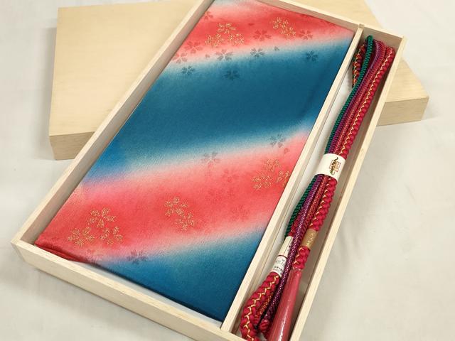 平和屋着物●和装小物 帯締め・帯揚げセット 舞桜文 金糸 組紐 逸品 未使用 DABA7679zzz
