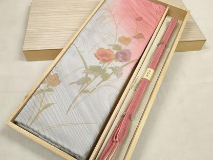 平和屋着物●和装小物 帯締め・帯揚げセット 草花文 金彩 逸品 DABA7680zzz