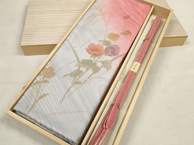 平和屋着物●和装小物 帯締め・帯揚げセット 草花文 金彩 逸品 DABA7680zzz