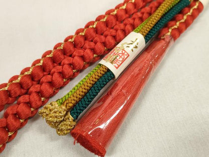 平和屋着物●和装小物　帯締め・帯揚げセット　振袖用　総絞り　本手組　金糸　逸品　未使用　DABA7684zzz