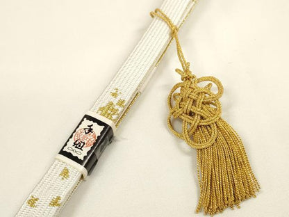 平和屋着物●和装小物　帯締め・帯揚げ・扇子セット　礼装用　刺繍　舞桜　手組　高麗組　金糸　亀房付き　逸品　未使用　DABA7692zzz