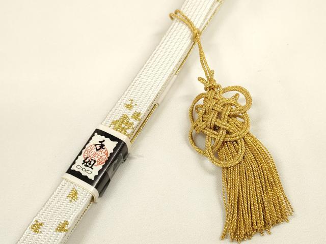 平和屋着物●和装小物　帯締め・帯揚げ・扇子セット　礼装用　刺繍　舞桜　手組　高麗組　金糸　亀房付き　逸品　未使用　DABA7692zzz