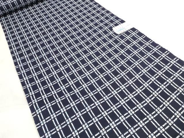 平和屋着物＊夏物 男性 浴衣 反物 着尺 格子 キングサイズ 綿 逸品 未使用 DABA7719zzz