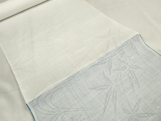 平和屋着物＊夏物　長襦袢　反物　着尺　立波枝葉紋紗　生成り色　麻　逸品　未使用　DABA7720zzz