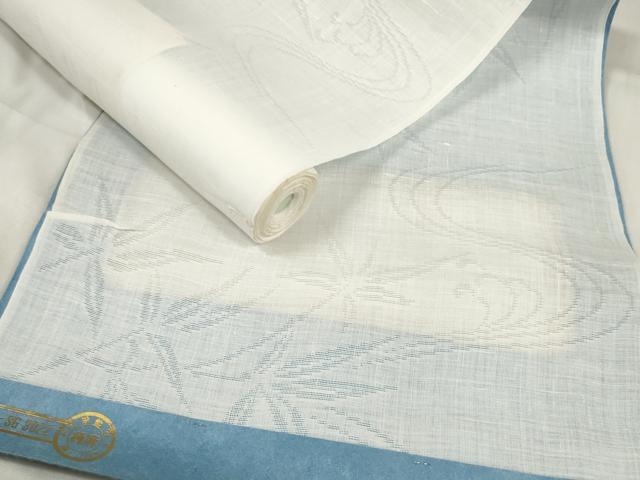 平和屋着物＊夏物　長襦袢　反物　着尺　立波枝葉紋紗　生成り色　麻　逸品　未使用　DABA7720zzz