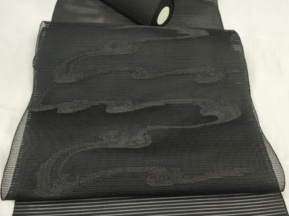 平和屋着物＊夏物 名古屋帯 帯反物 絽綴れ 清流 黒地 京都キキ工房謹製 上代29万 逸品 未使用 DABA7722zzz