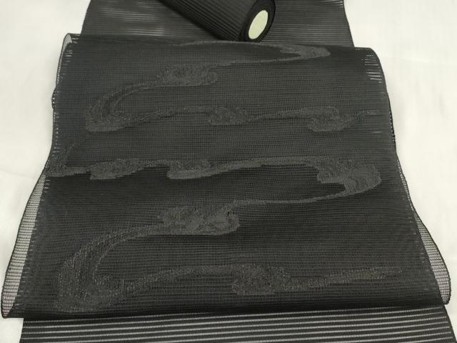 平和屋着物＊夏物 名古屋帯 帯反物 絽綴れ 清流 黒地 京都キキ工房謹製 上代29万 逸品 未使用 DABA7722zzz