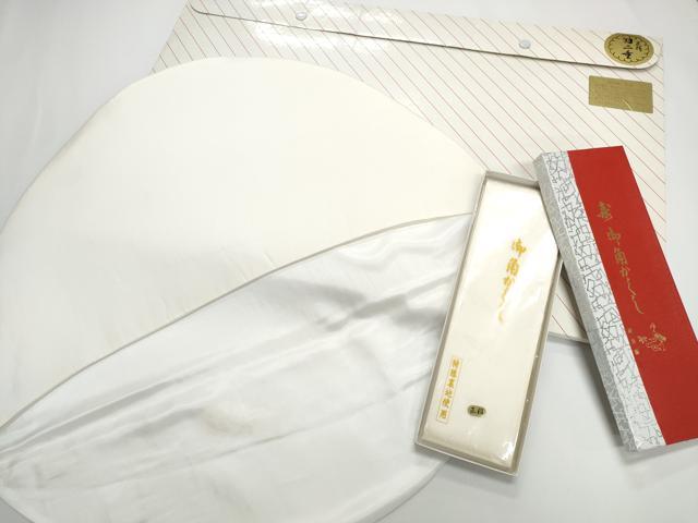 平和屋本店▼和装小物 綿帽子・角かくし 婚礼 結婚式 花嫁 新婦 神前挙式 打掛 白 羽二重 ケース付き 逸品 DABA7771zzz