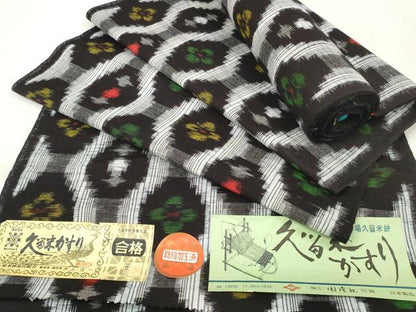 平和屋着物●久留米絣 反物 着尺 立涌花文 井上庄一作 証紙付き 綿 逸品 未使用 DABA7801zzz