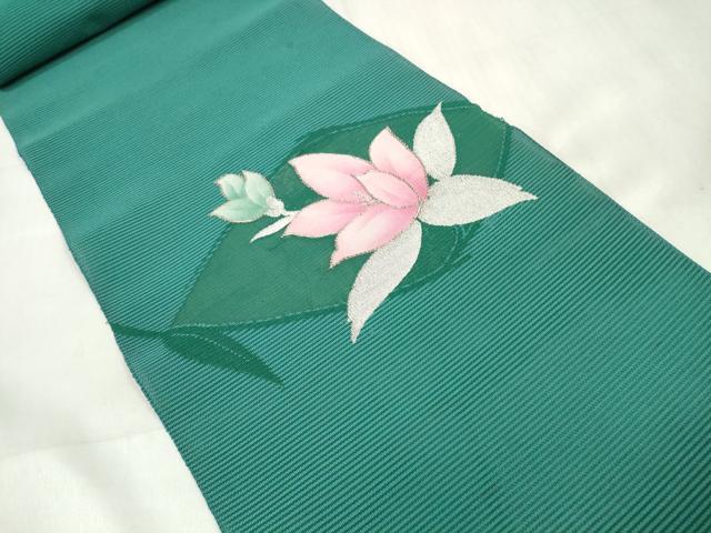 平和屋着物＊夏物 西陣 京の名門 じゅらく謹製 名古屋帯 帯反物 草花文 銀糸 DABA7828zzz