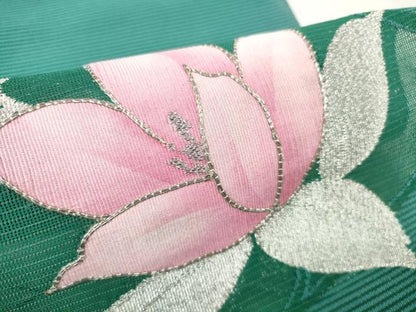 平和屋着物＊夏物 西陣 京の名門 じゅらく謹製 名古屋帯 帯反物 草花文 銀糸 DABA7828zzz