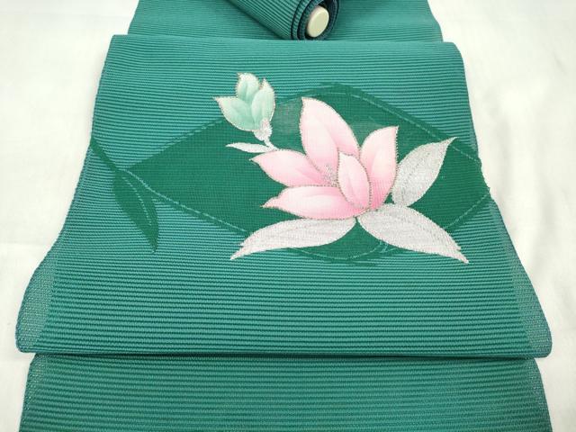 平和屋着物＊夏物 西陣 京の名門 じゅらく謹製 名古屋帯 帯反物 草花文 銀糸 DABA7828zzz